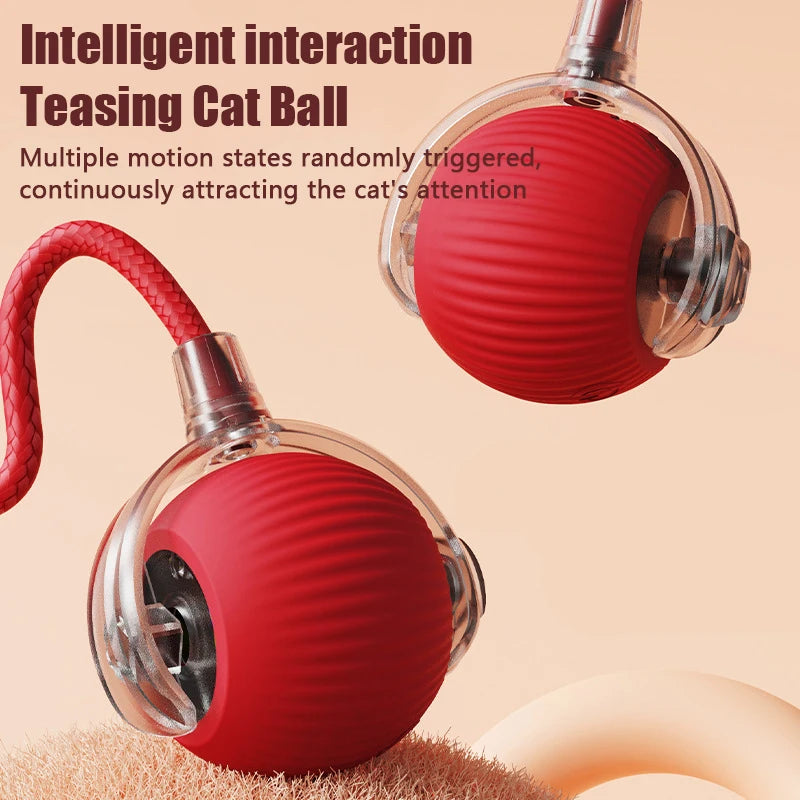 Juguete interactivo para gatos con cola falsa, bola giratoria automática