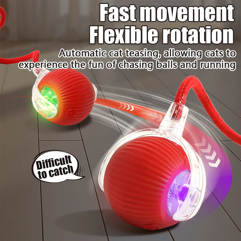 Juguete interactivo para gatos con cola falsa, bola giratoria automática