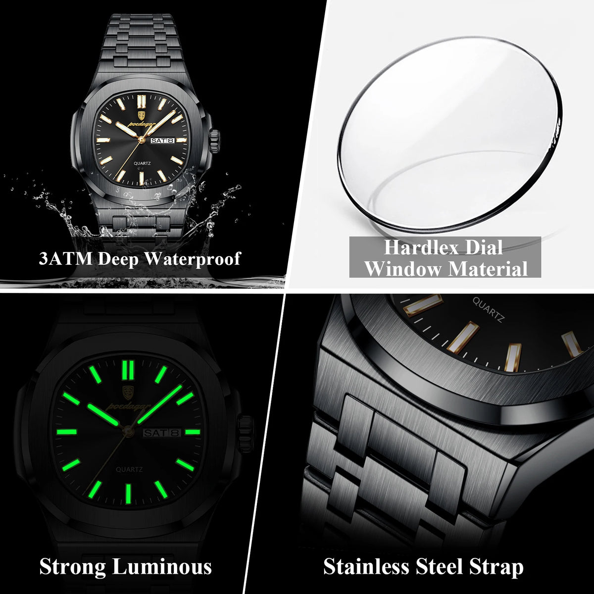 Reloj de lujo cuadrado para hombre, resistente al agua