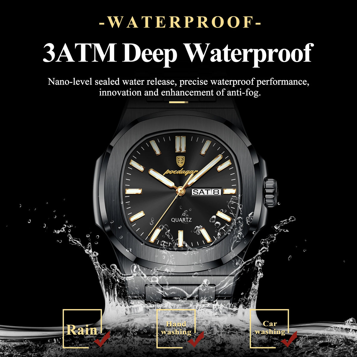 Reloj de lujo cuadrado para hombre, resistente al agua